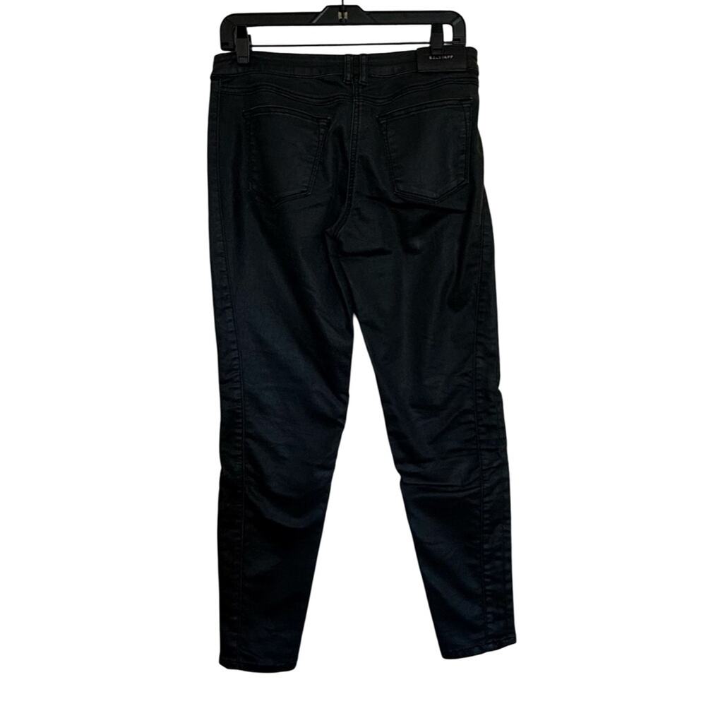 Belstaff Black Biker Pants Size 29 Moto-Inspired Stretch Denim Ribbed Knee Waxed - Picture 4 of 9